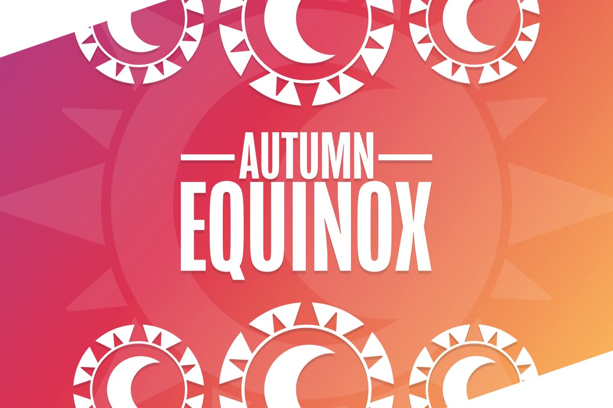 Autumn Equinox. Holiday concept. Template for background, banner, card, poster with text inscription. Vector EPS10 illustration
