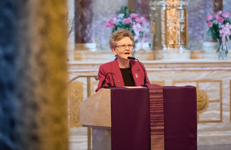 S. Tesa speaking at the Spring Liturgy & Luncheon.